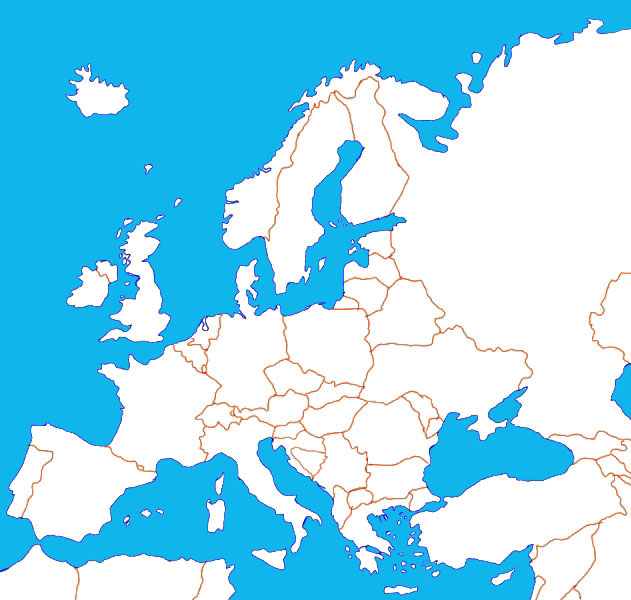 Karte von Europa (unbeschriftet) - Medienwerkstatt-Wissen © 2006-2021