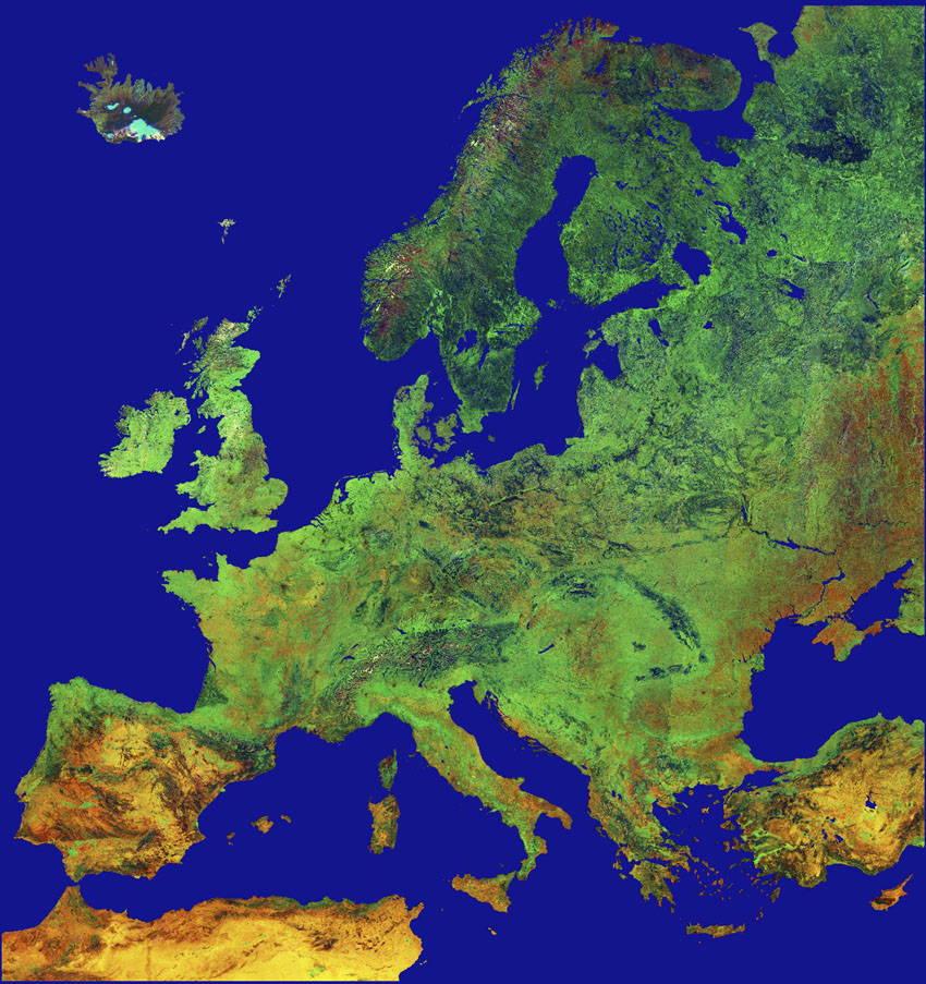 Satellitenaufnahme von Europa - Medienwerkstatt-Wissen © 2006-2021