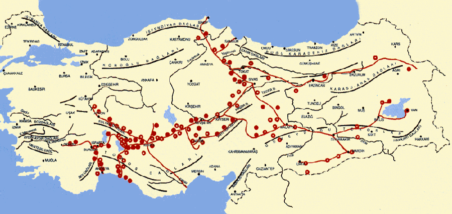 Karte von Karawansereien in der Türkei - Medienwerkstatt-Wissen © 2006