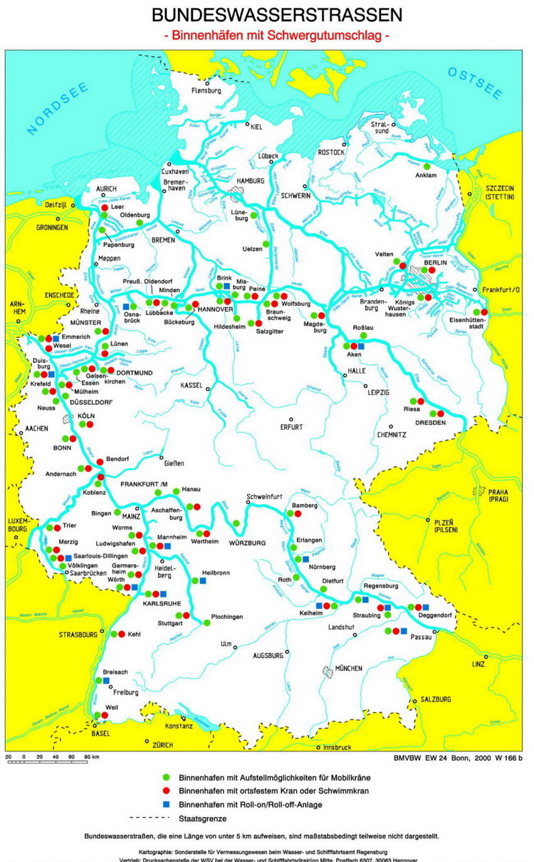 Bundeswasserstraßen - Binnenhäfen mit Schwergutumschlag