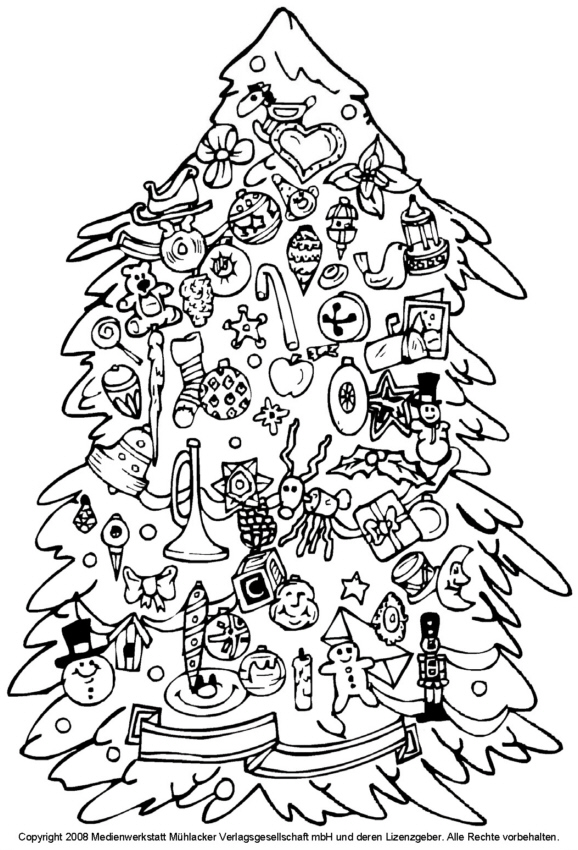 zum ausmalen weihnachtsbaum mit spielzeugbehang
