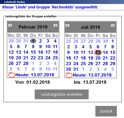 Lehrkraft Modus-Leistungslisten