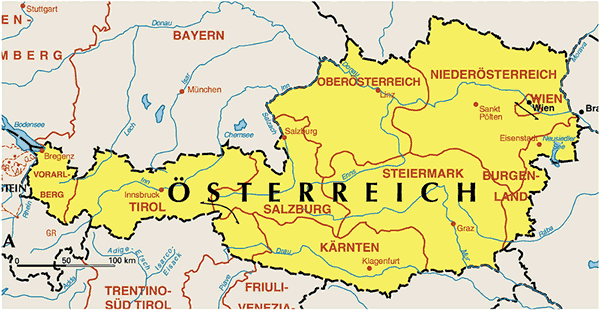 Landkarte von Österreich - Medienwerkstatt-Wissen © 2006-2023