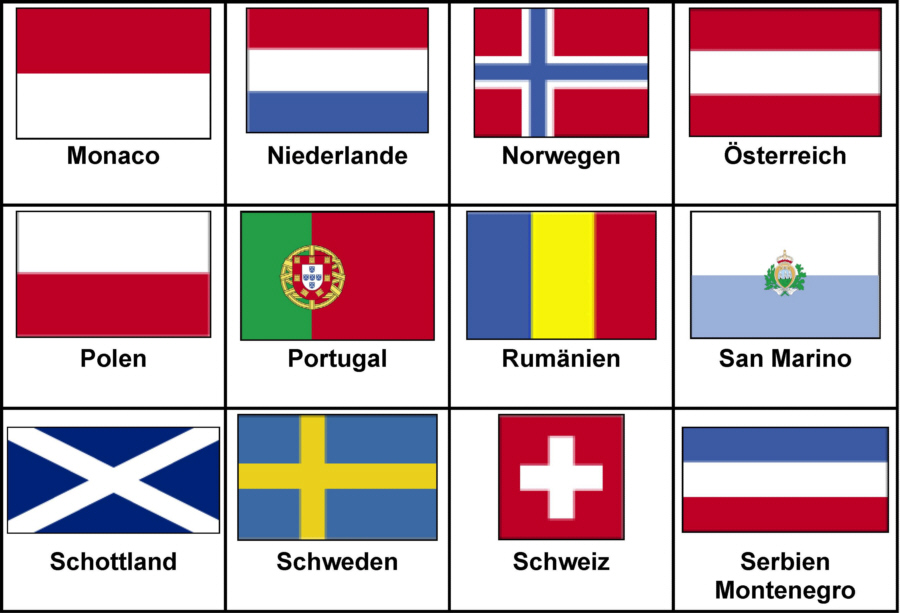 Flaggen der europäischen Länder in alphabetischer Reihenfolge