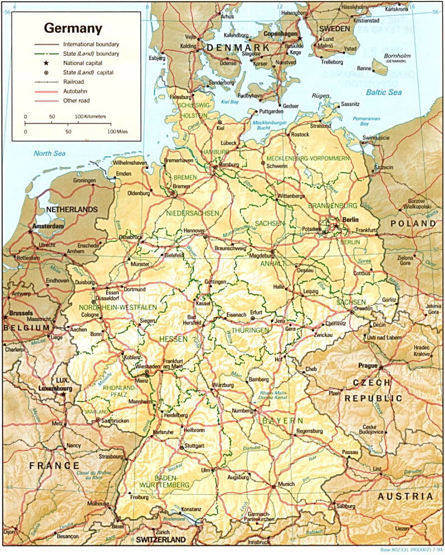 Deutschland - Landkarte: Ländergrenzen, Autobahnen
